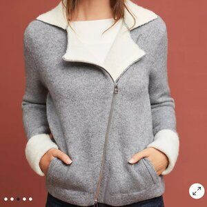 Anthropologie Cherohala Knit Moto Jacket Contrast Grey Cream Size S